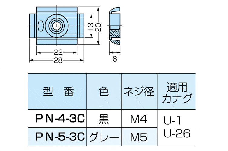 パンチナット　　ＰＮ－４－３Ｃ （三価クロメート）